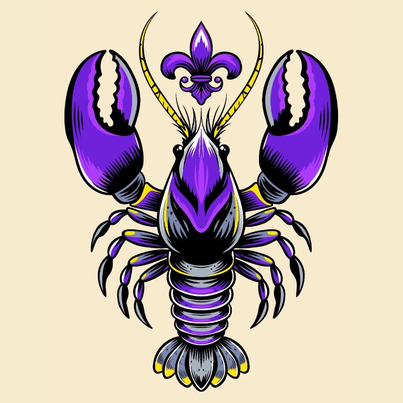 Mardi Gras crawfish with fleur-de-lis design