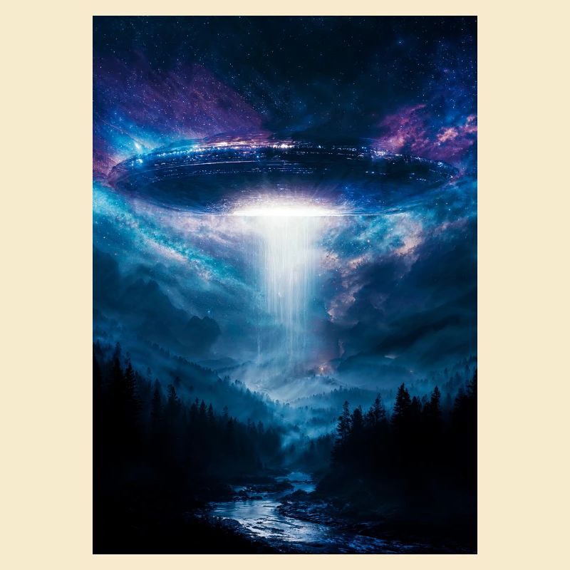 UFO-Strahl über Mitternachtswald