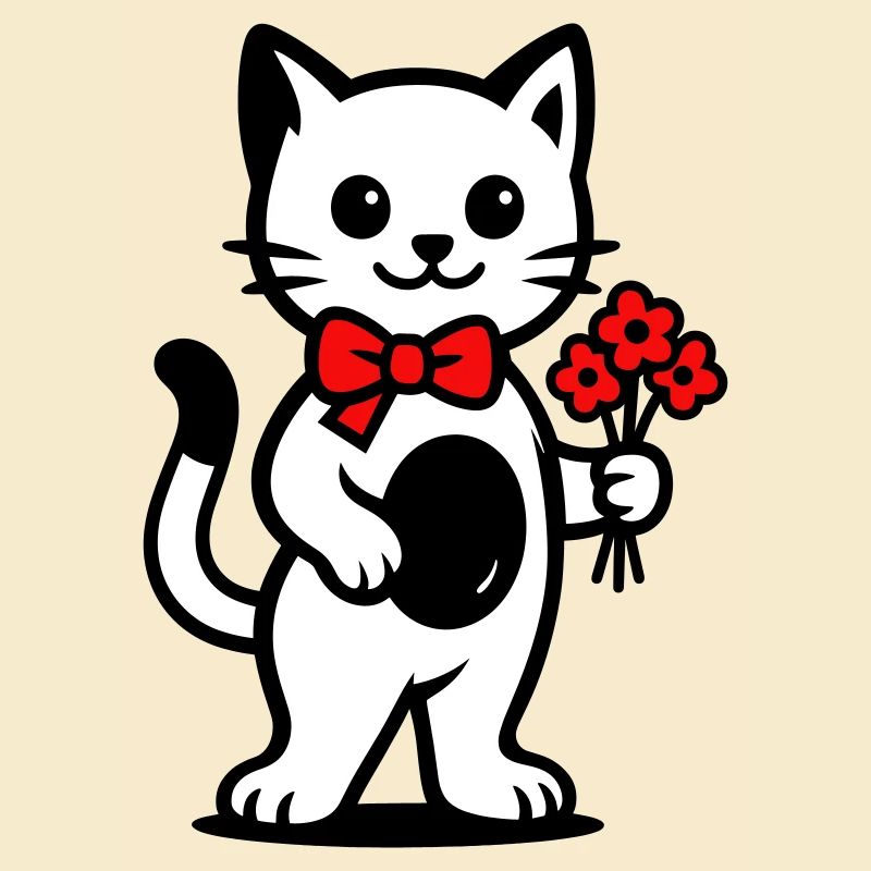 Kawaii cat lover with red ribbon