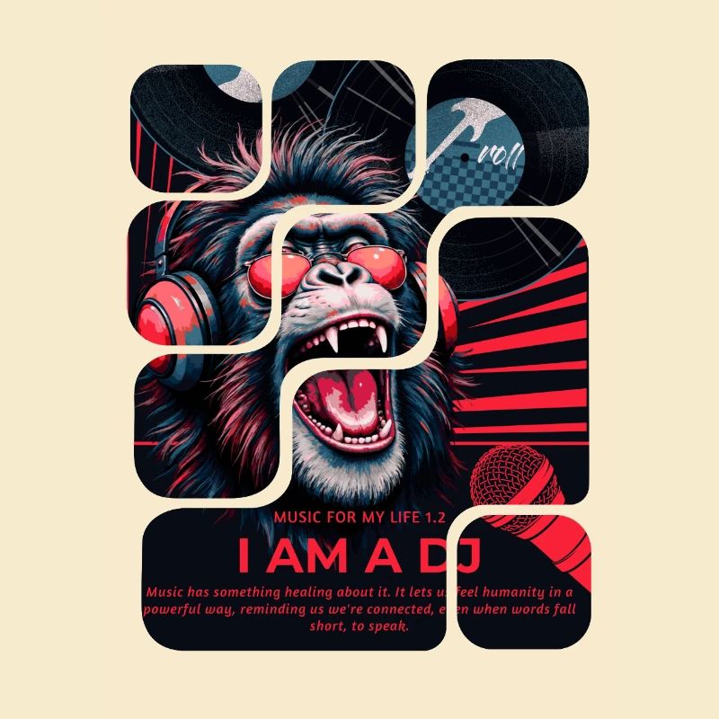 Singe DJ avec casque design néon