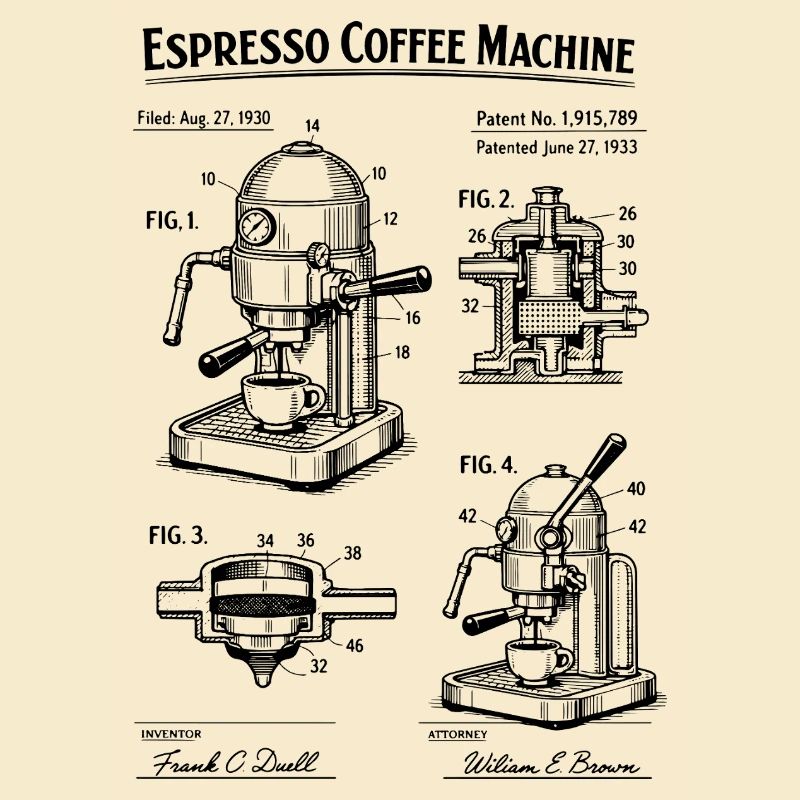 Brevet du plan de la machine à espresso