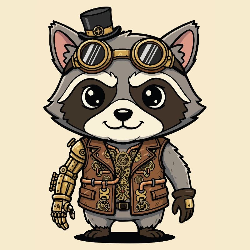 Raccoon Steampunk Arm Robotic Engineer