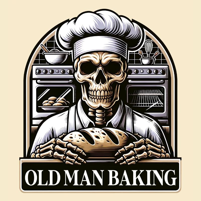 Old Man Baking Skull with Baker's Hat with Bread