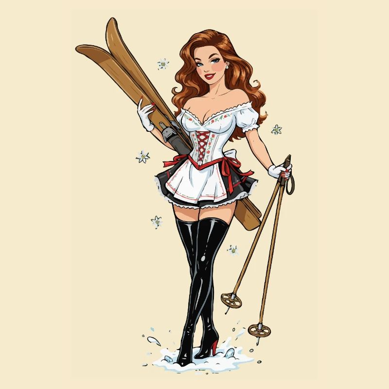pin-up de ski en dirndl