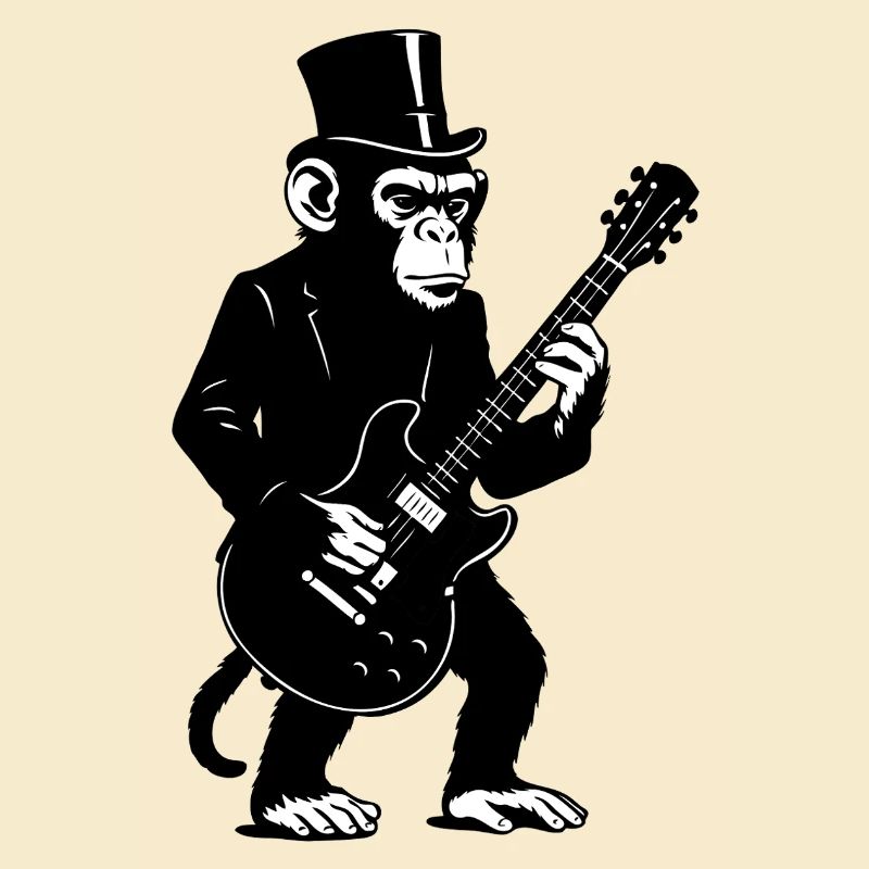 Singe élégant avec guitare dans un chapeau haut de forme
