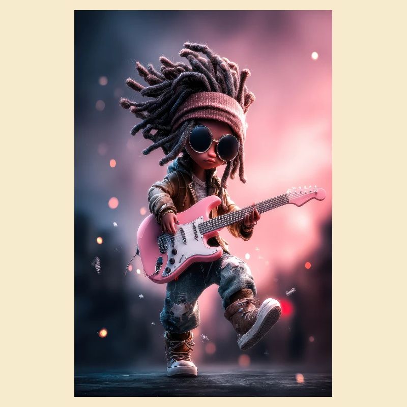 Dreadlock Rock Doll with Pink Guitar
