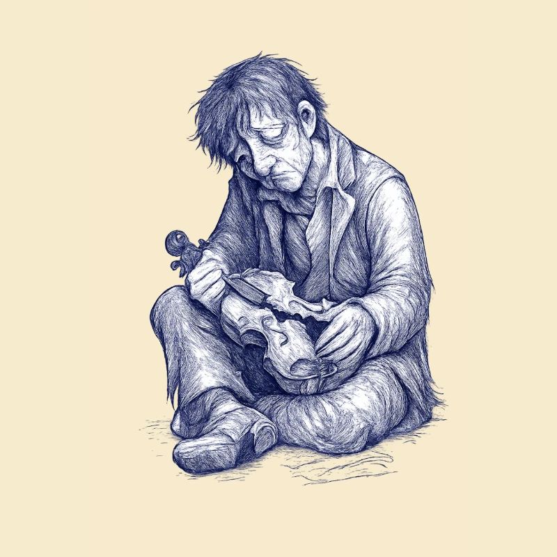 Melancholic reader | Hand Painted Drawing