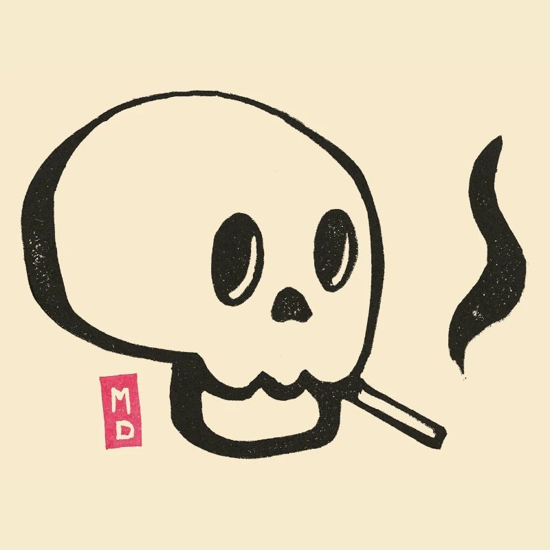 Schädel raucht eine Zigarette