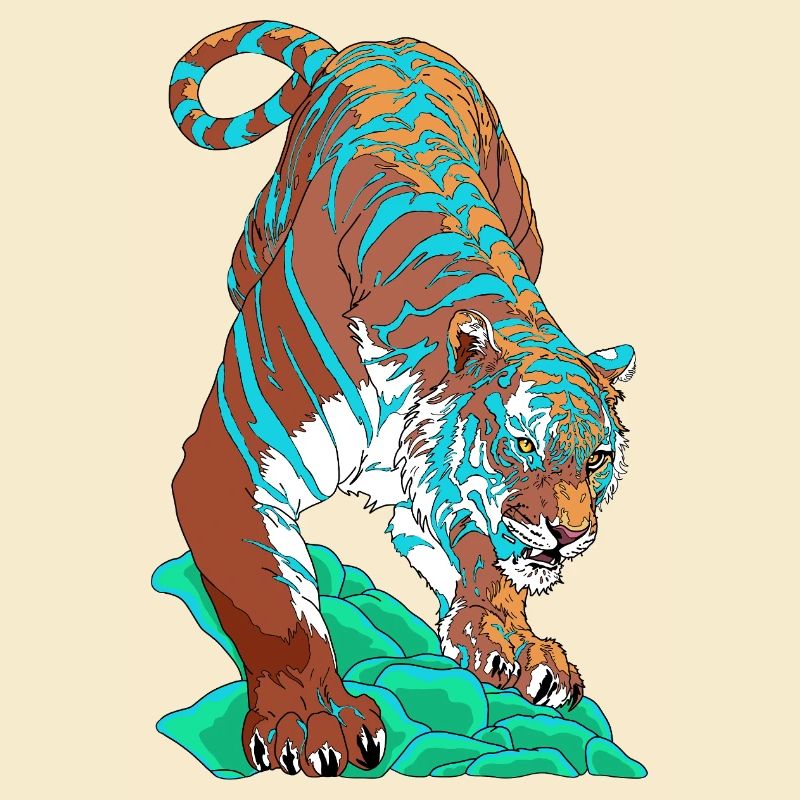 Turquoise Blue Tiger on Rock