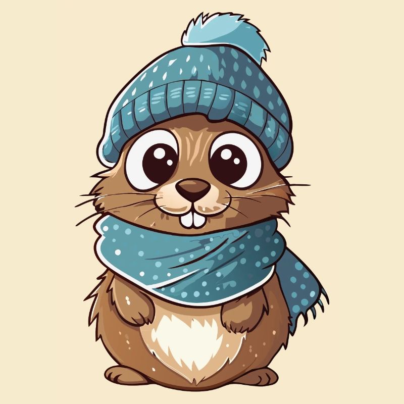 Mignon gopher avec écharpe et chapeau à pompon.