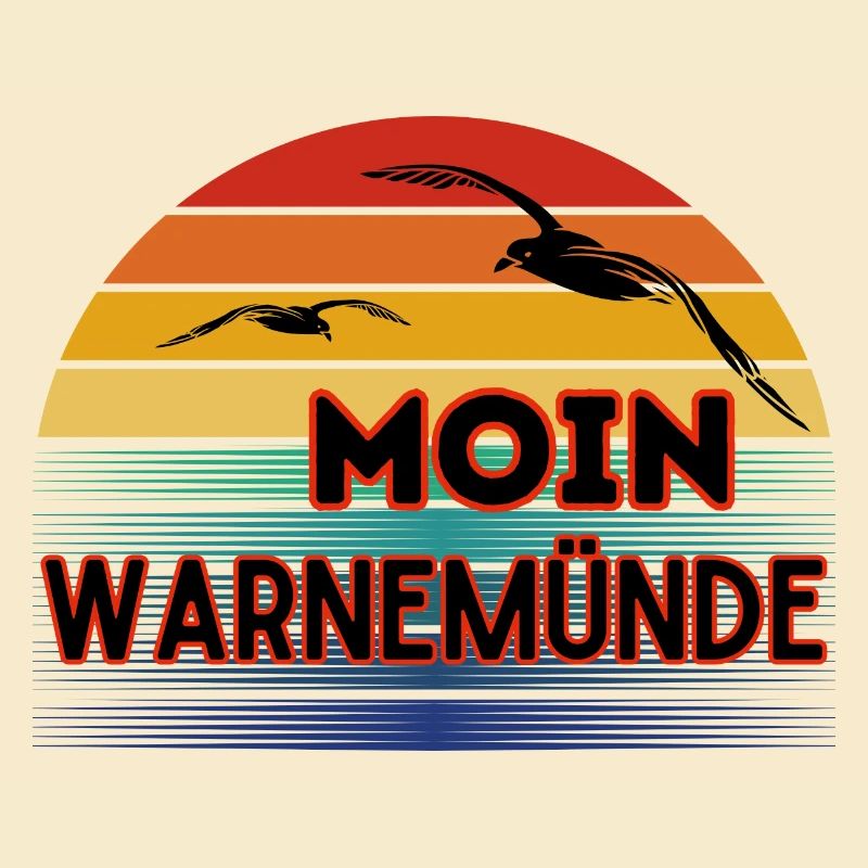 Moin Warnemünde avec mouette dans un style rétro