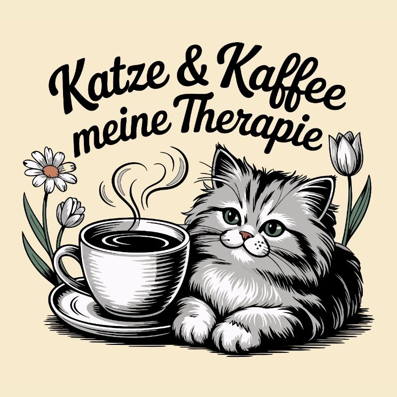 Katze ist meine Therapie - Katze und Kaffee