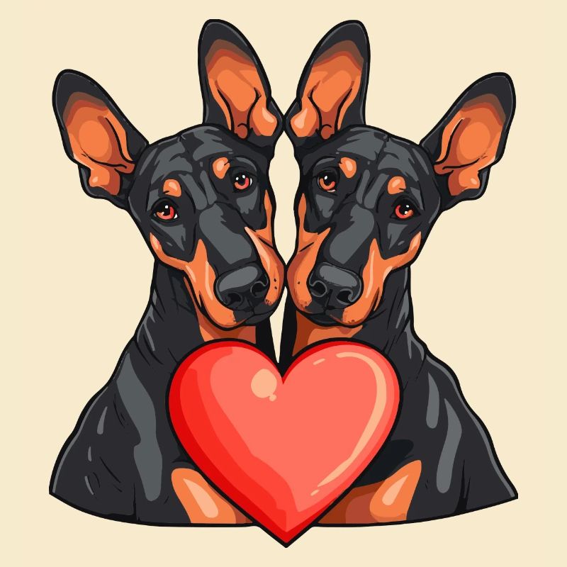 Doberman Comic Couple Love