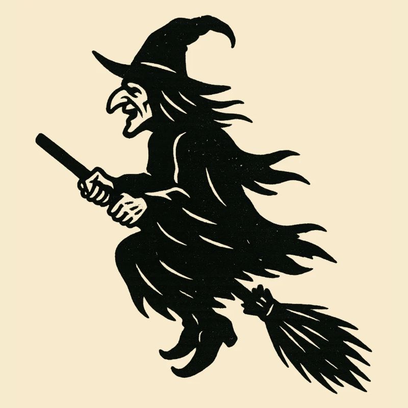 Halloween Witch on Broom Silhouette