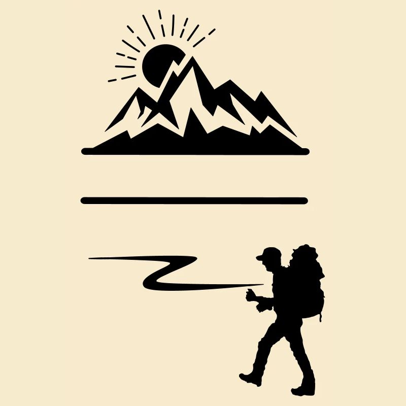 Backpack hiker, mountains on background banner
