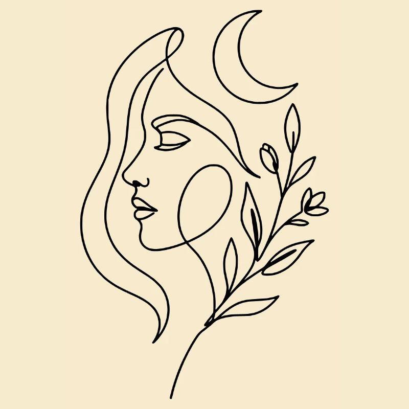 Femme céleste minimaliste avec des éléments botaniques