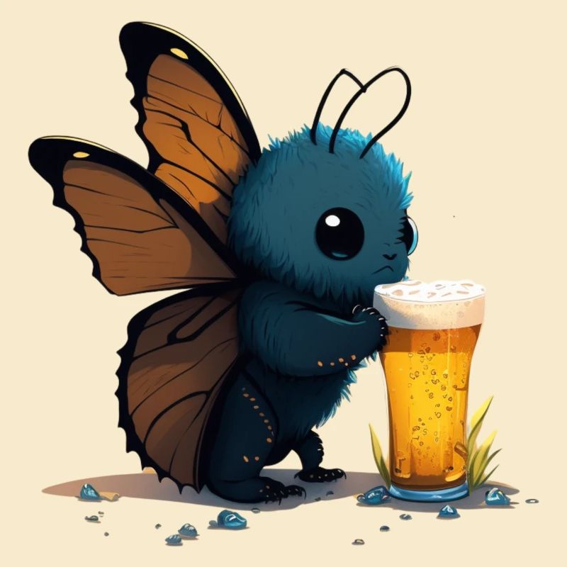 Schmetterlin trinkt ein Glas Bier