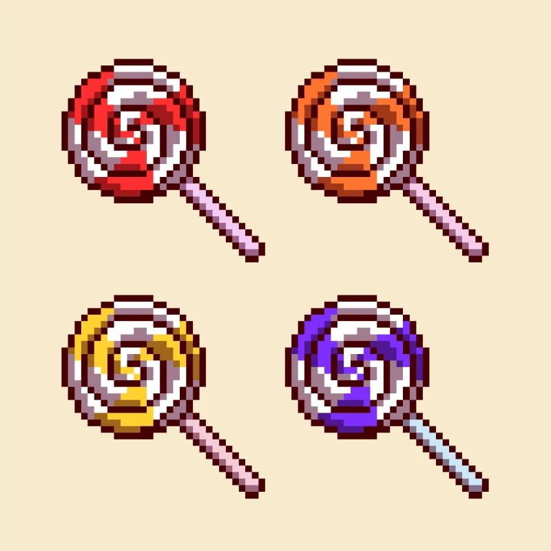 Candy Caramel Sugar Retro Pixel Lollipops