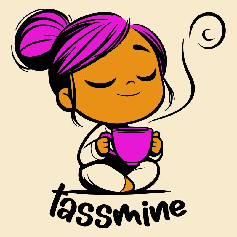 Tassmine enspannt mit einer Tasse Tee oder Kaffee
