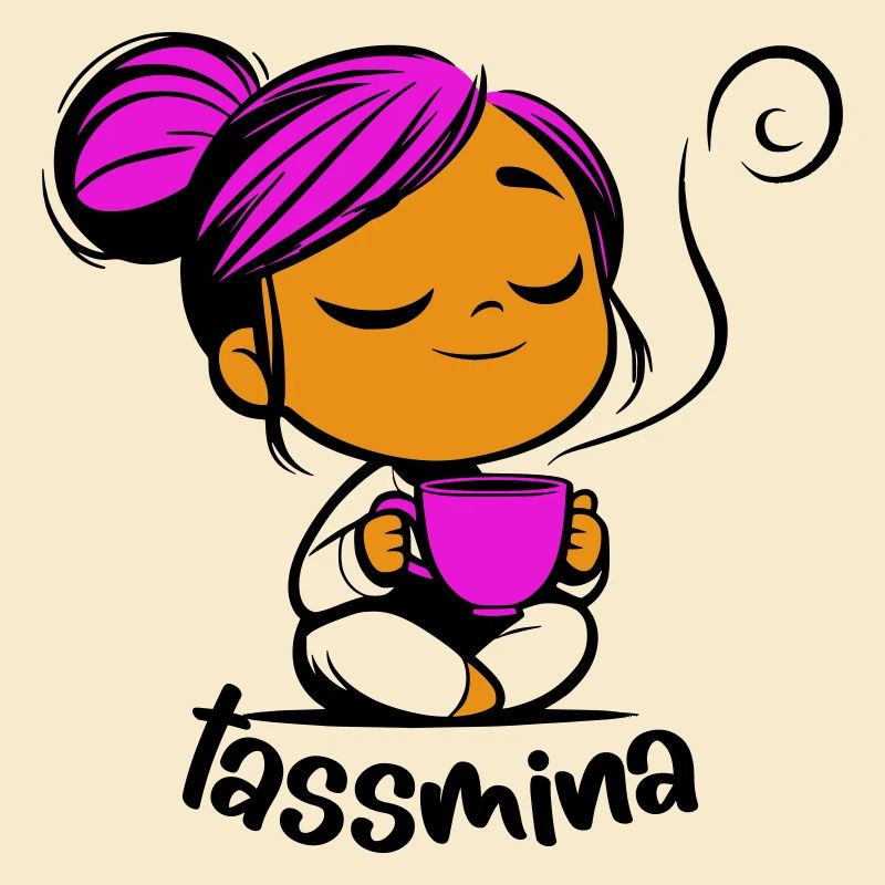 Tassmina enspannt mit einer Tasse Tee oder Kaffee