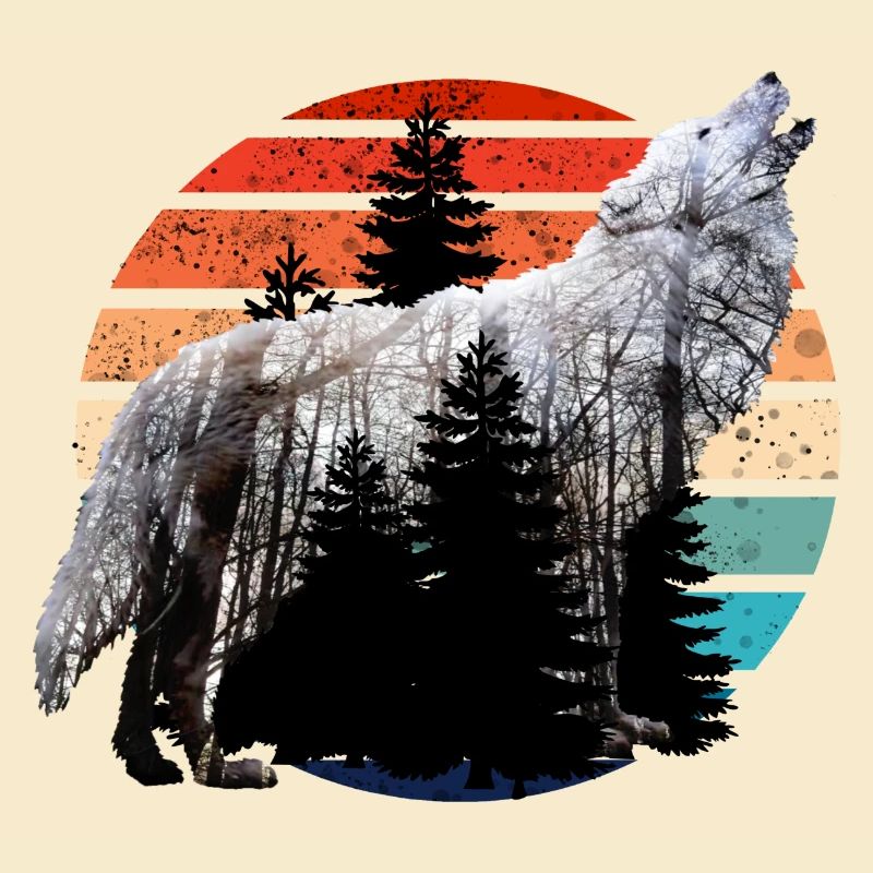 Howling Wolf Double Exposure with Retro Sunset
