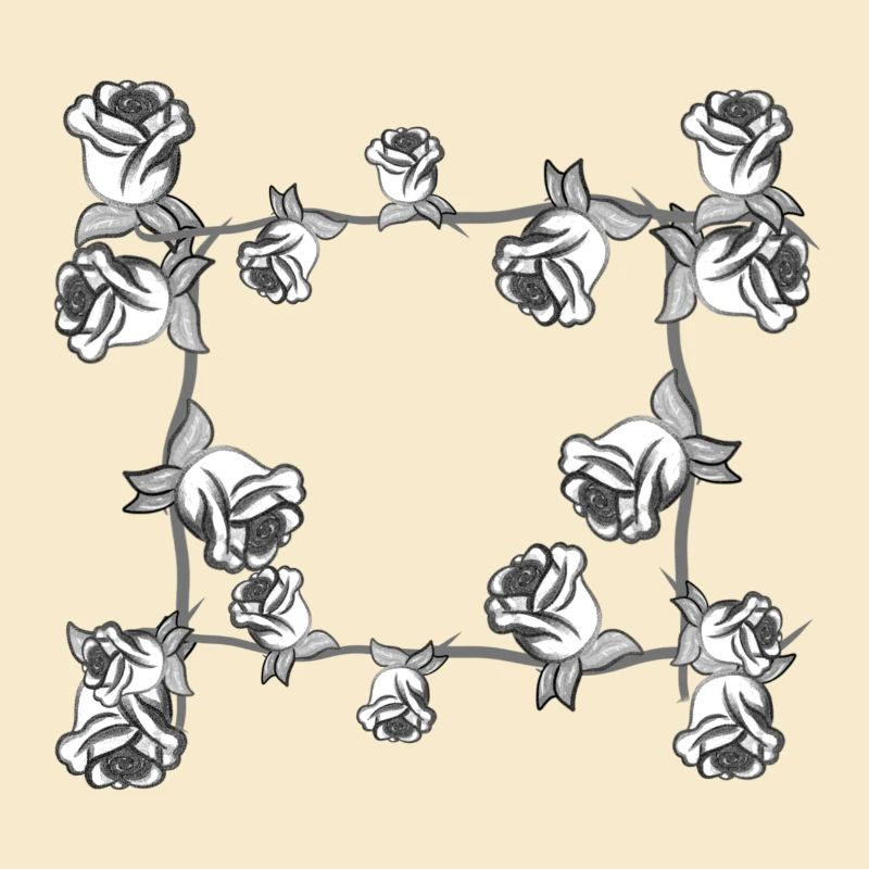 Plantes grises ligne fleur rose rectangle fleurs