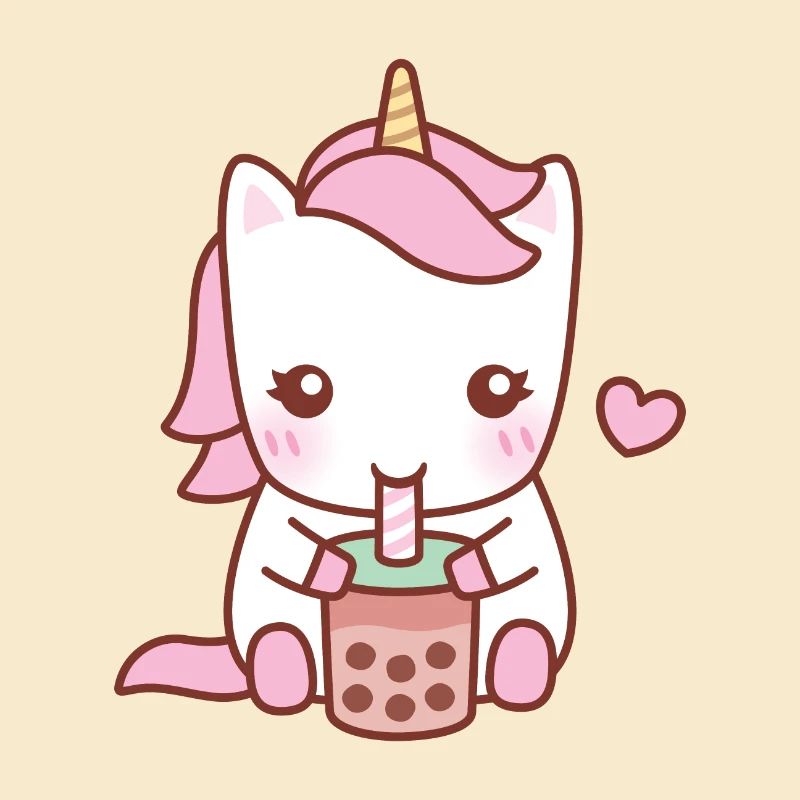 Cute White Unicorn Drinking Bubble Tea