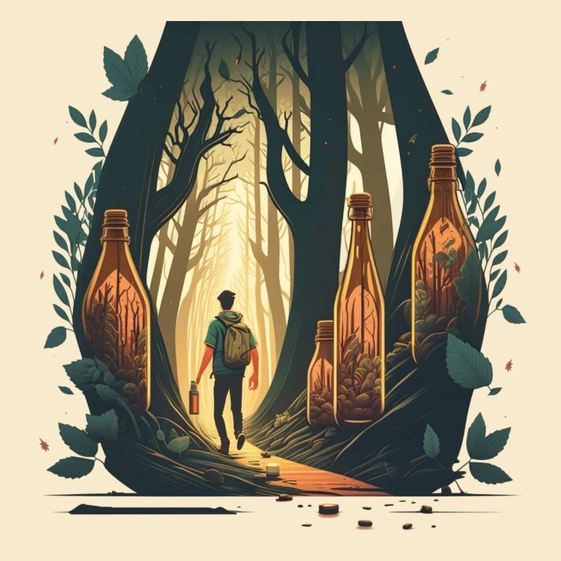 Wanderer im Wald voll mit Bier