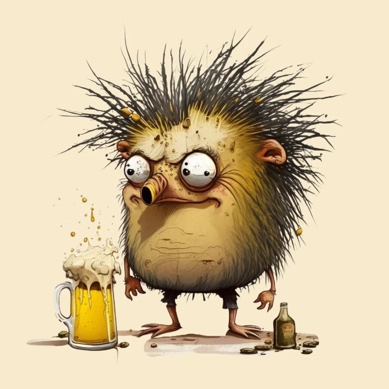 Lusiger verrückter Igel mit Bier
