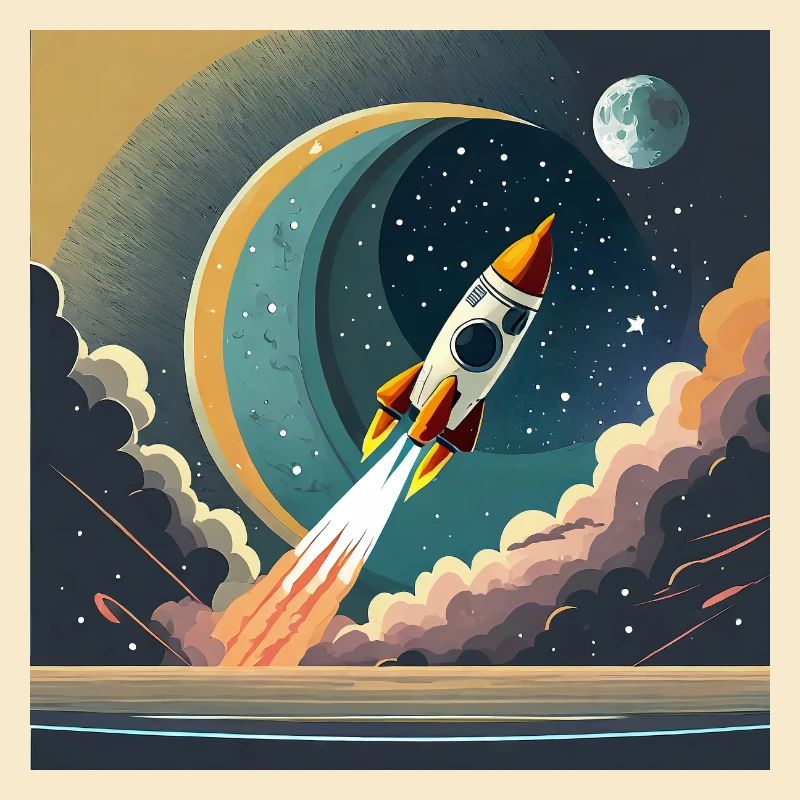 Emmenez-moi sur la lune Démarrage d’une fusée spatiale vintage
