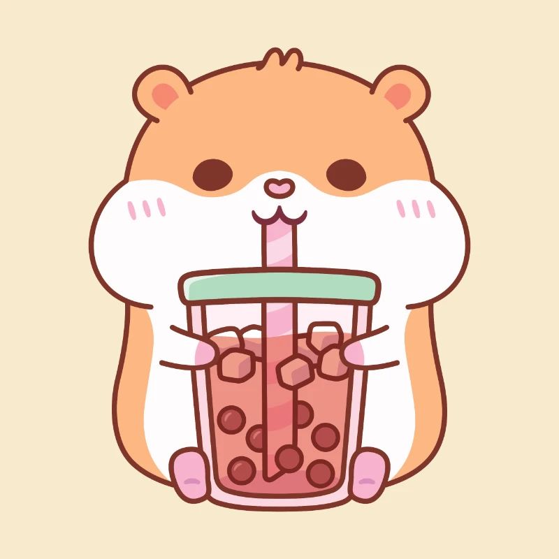 Cute Chubby Hamster Drinking Bubble Tea