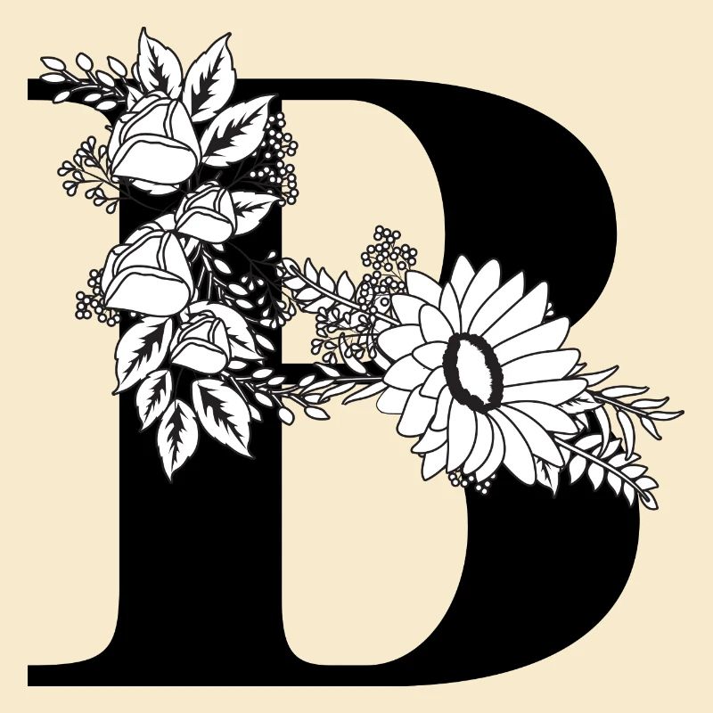 Buchstabe b Blumen schwarz und weiß