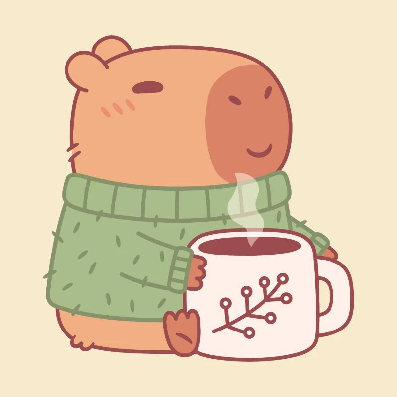 Süßes Capybara im Pullover mit heißem Kaffee
