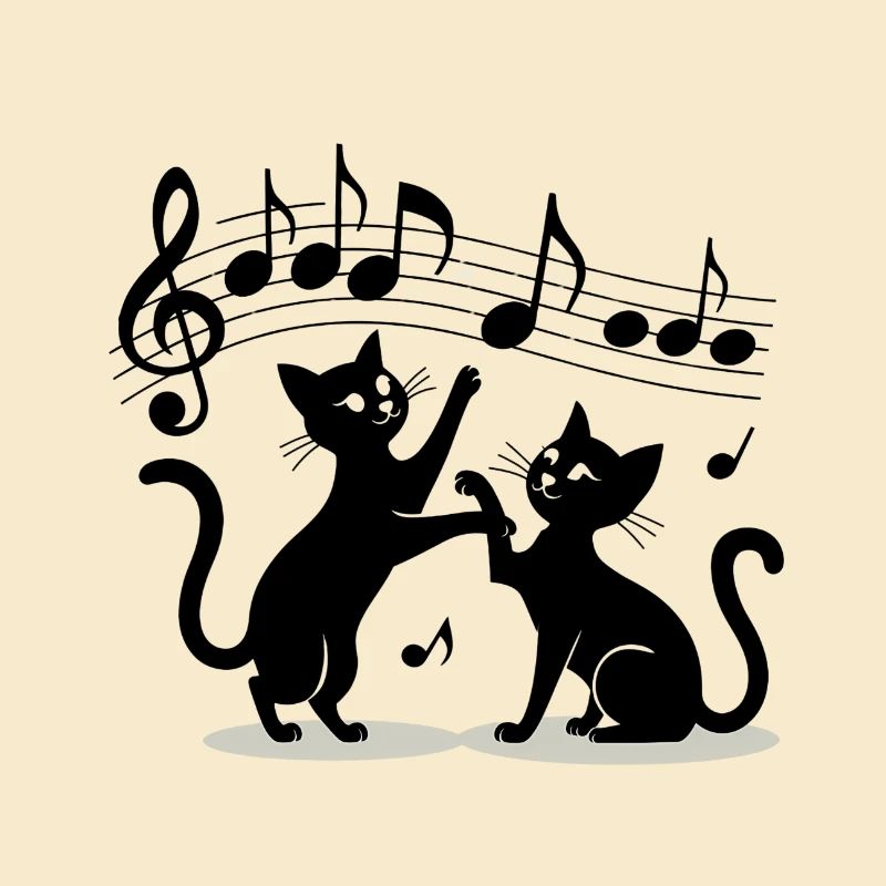 Black cats pattern playing with musical note