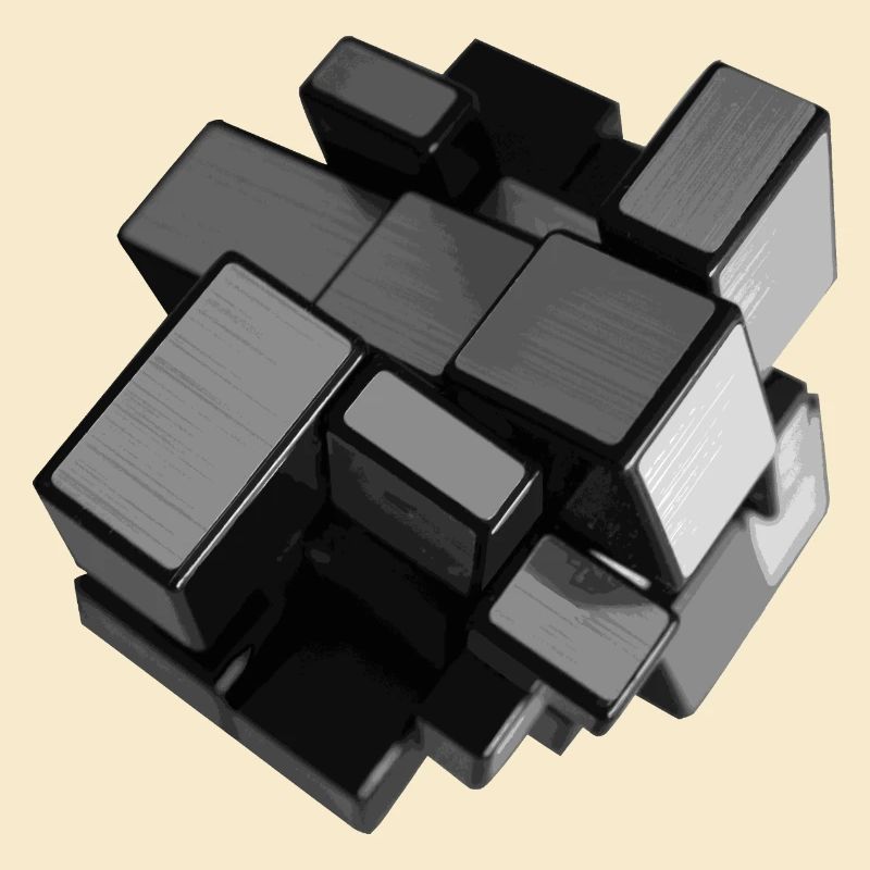 Silver-grey unstructured cube in perspective