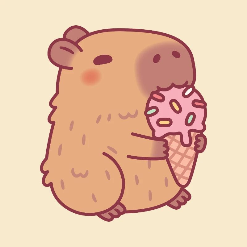 Capybara mignon mangeant de la glace