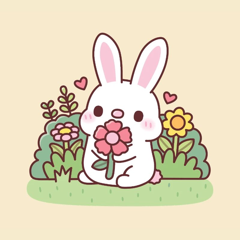Lapin blanc mignon lapin et fleurs printemps