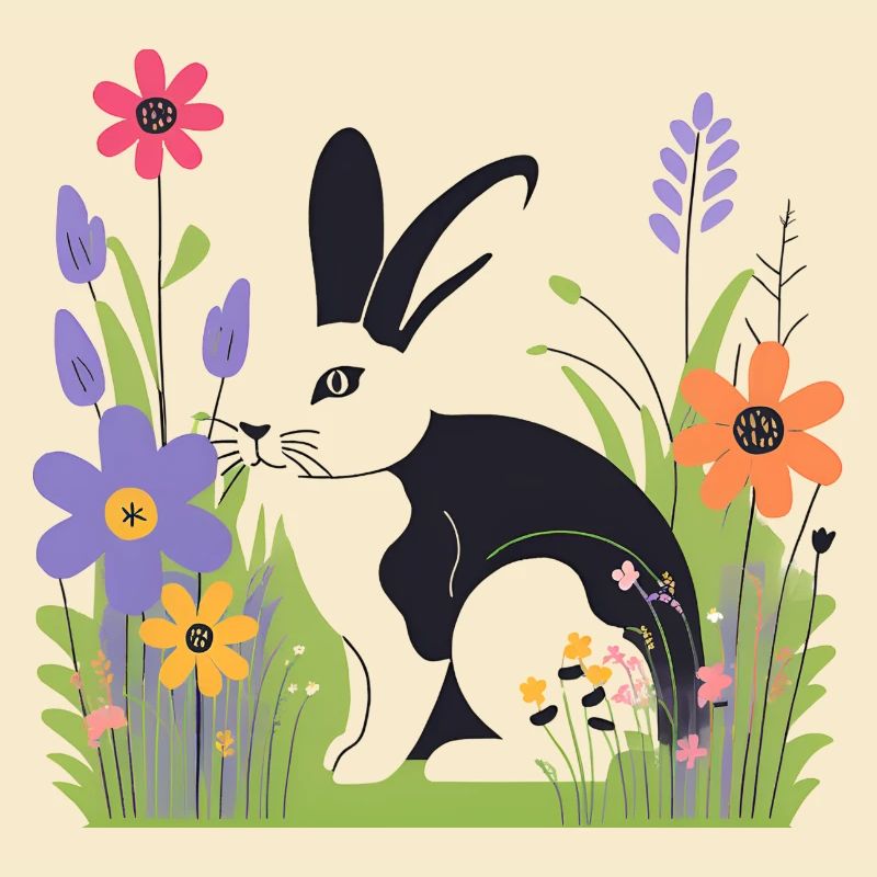 Lapin dans la prairie avec des fleurs
