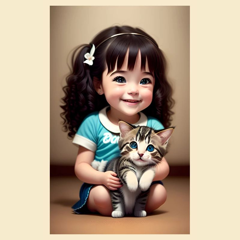 fille joyeuse avec chaton