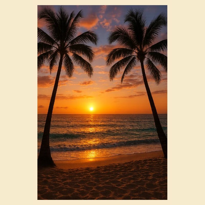 Sunset on the beach with palm trees