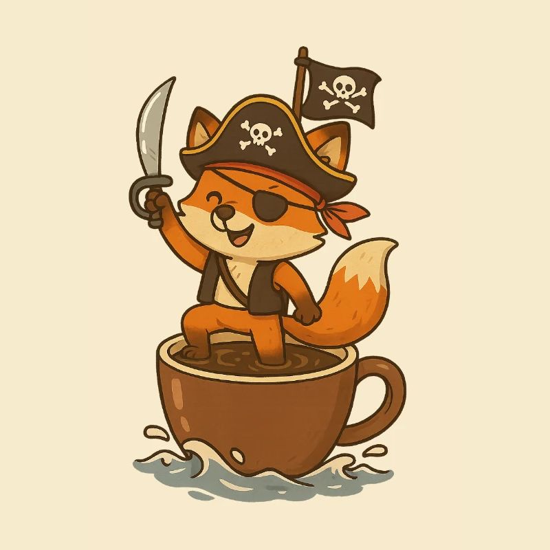 Pirate renard avec cache-œil et drapeau au trésor
