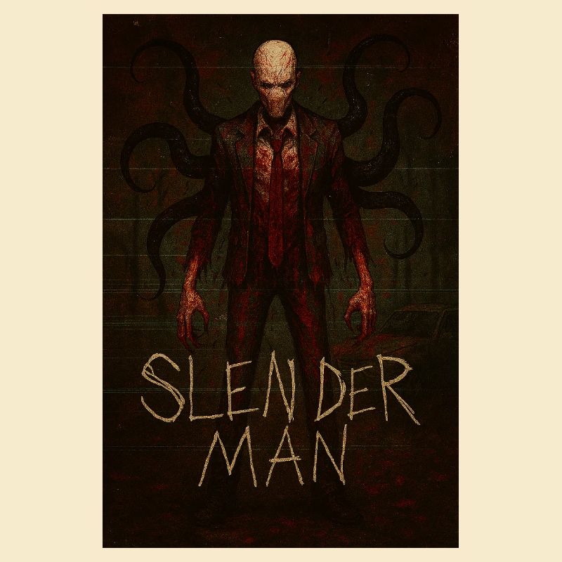 Slender Man Forest Horror Glitch Poster Tee Design