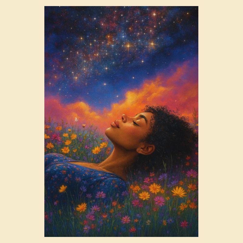 Étoile de lune dans le champ de fleurs