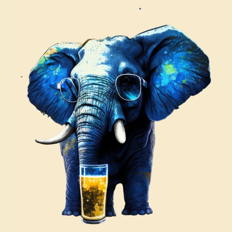Cooler blauer Elefant mit Bier und Sonnenbrille