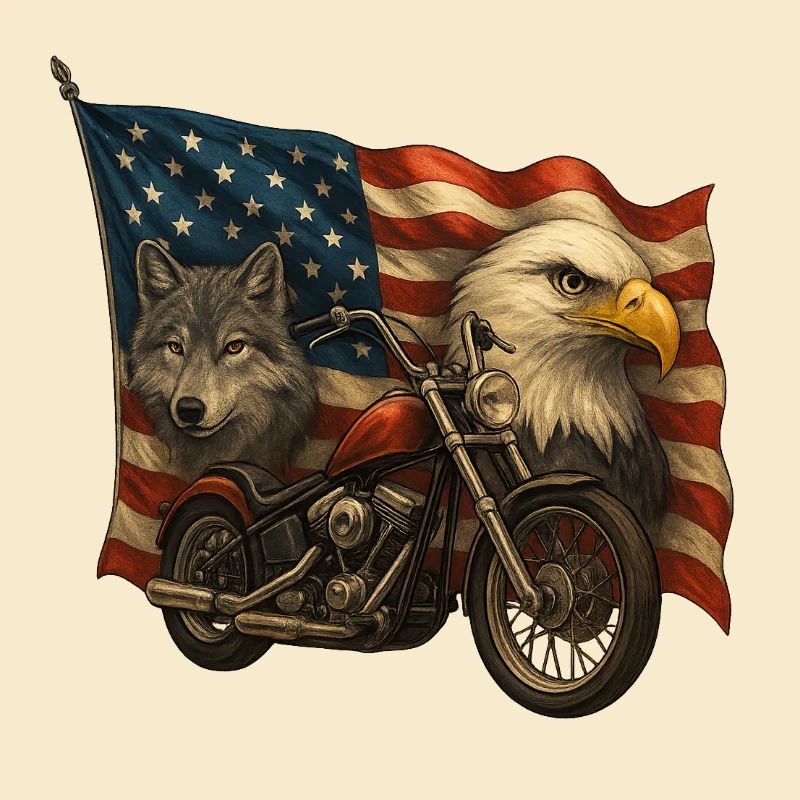 Chopper, loup et aigle sur drapeau US