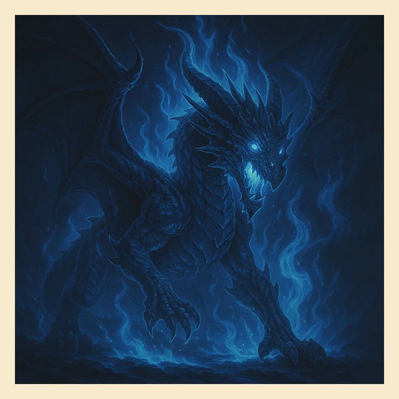 Blue Fire Dragon in Night Shadow
