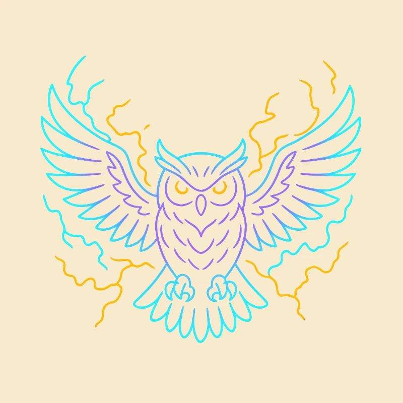 Neon-Eule mit Blitzen