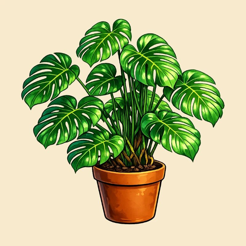 Monstera leaf art in terracotta pot