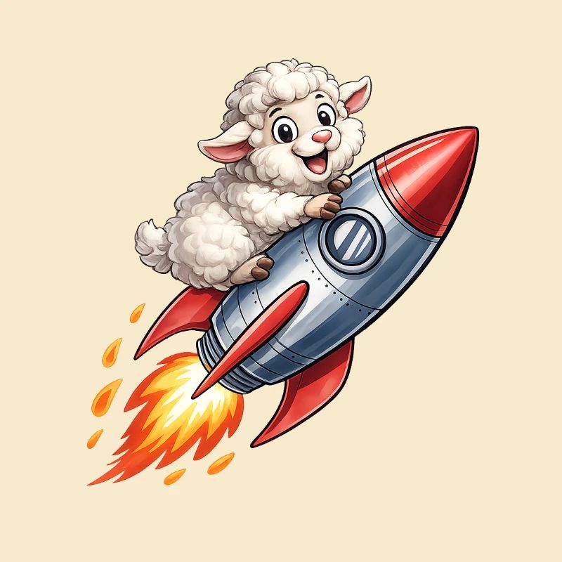 Wool sheep on rocket flight