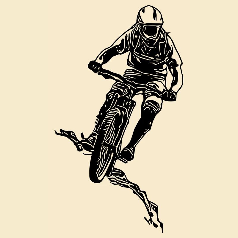 Cool mountain biker on hill mountain trail